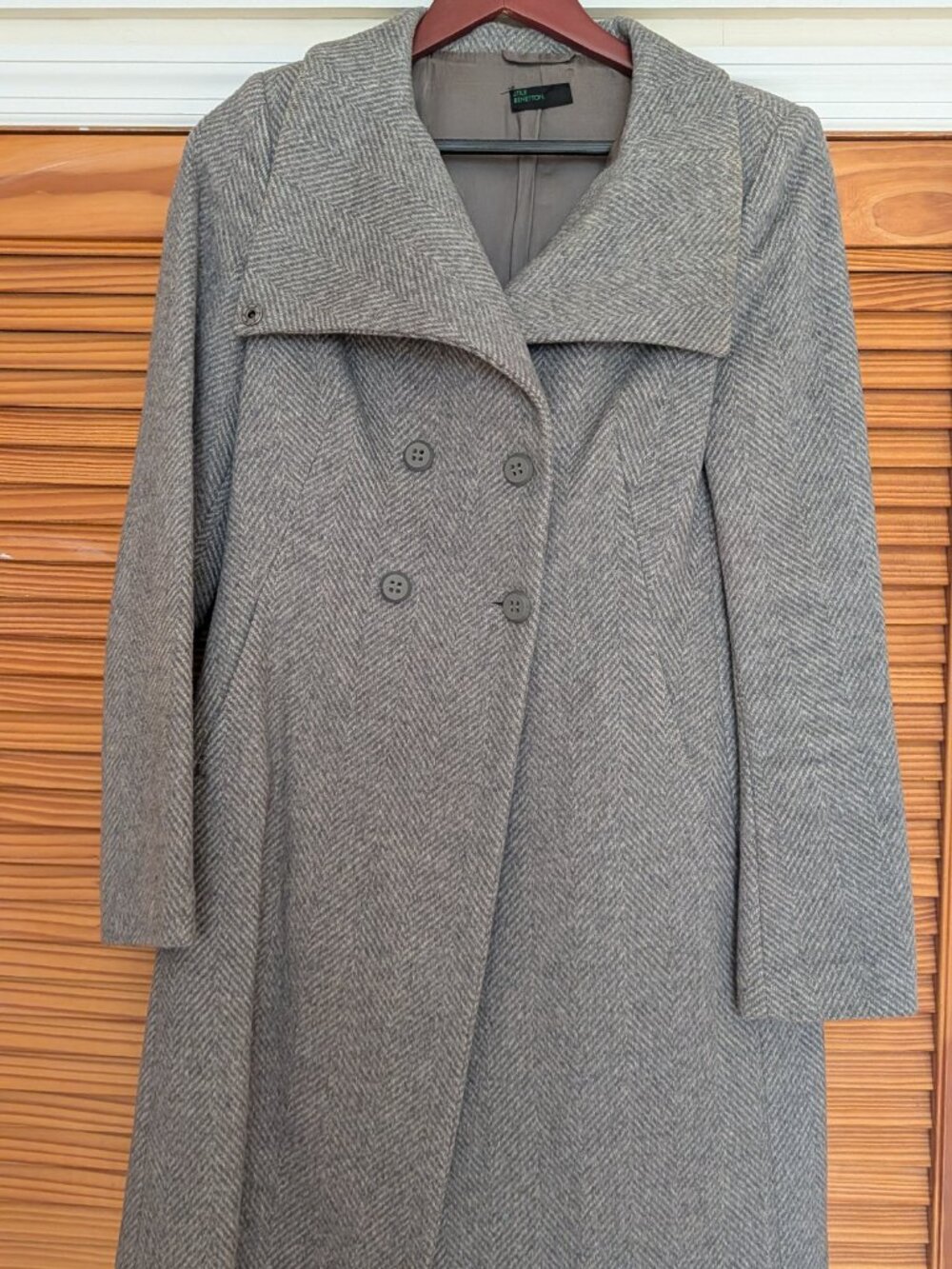 United Colors of Benetton Grey Herringbone Wool Coat Italian Size 40 US 4 Small - Picture 4 of 16